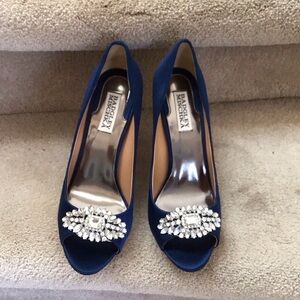 Badgley Mischka Women's Blue Peep-Toe Heels